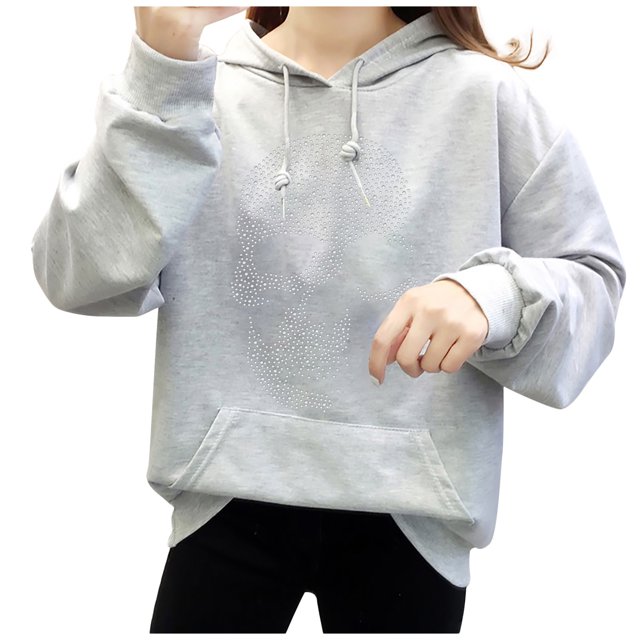 Sudadera con capucha informal de cuello redondo y manga larga con calavera de algodón para hombre Fridja fhghd2971