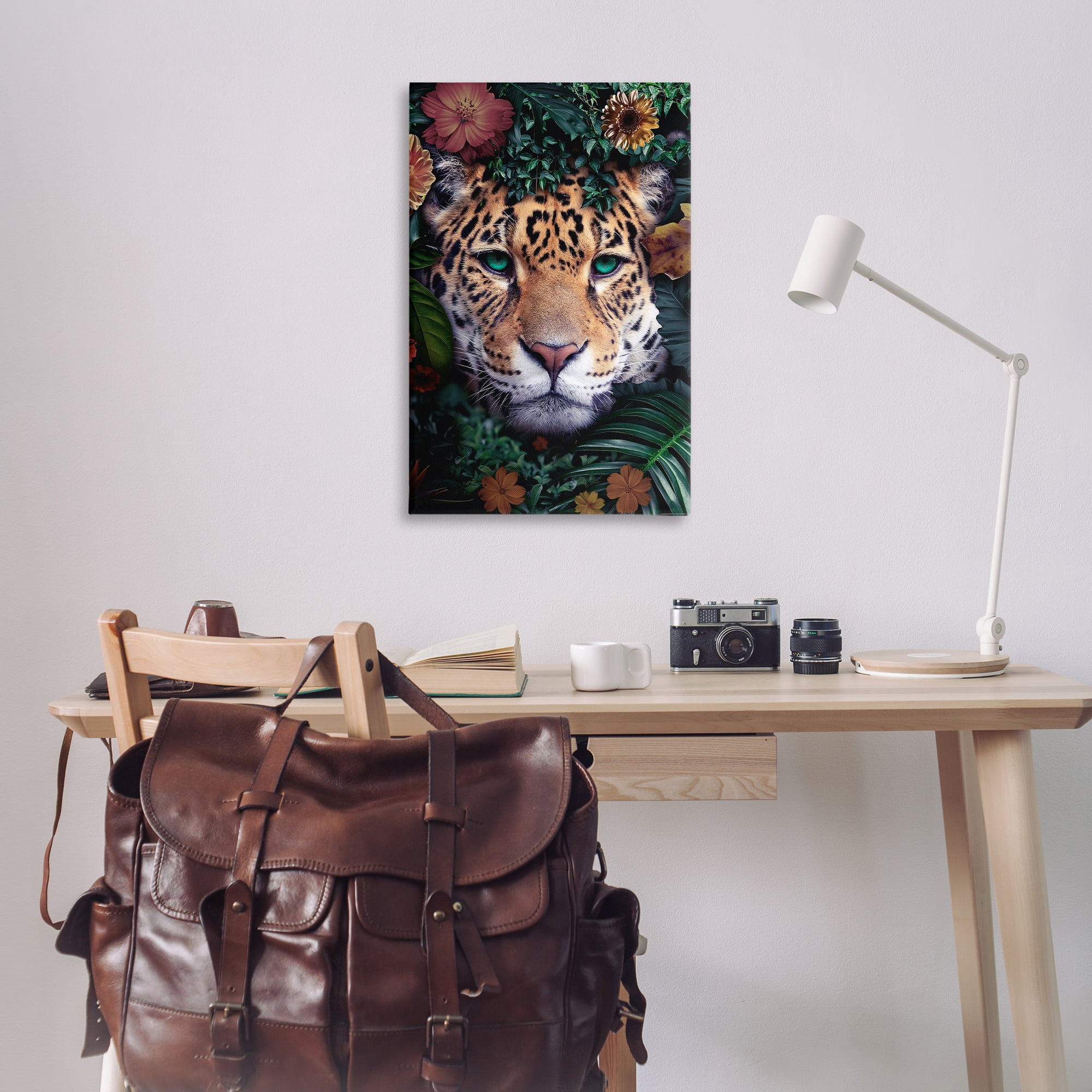 Stupell Industries Cheetah with Tropical Florals Animals Painting Wrapped Canvas Art Print Wall Art, 24 x 36