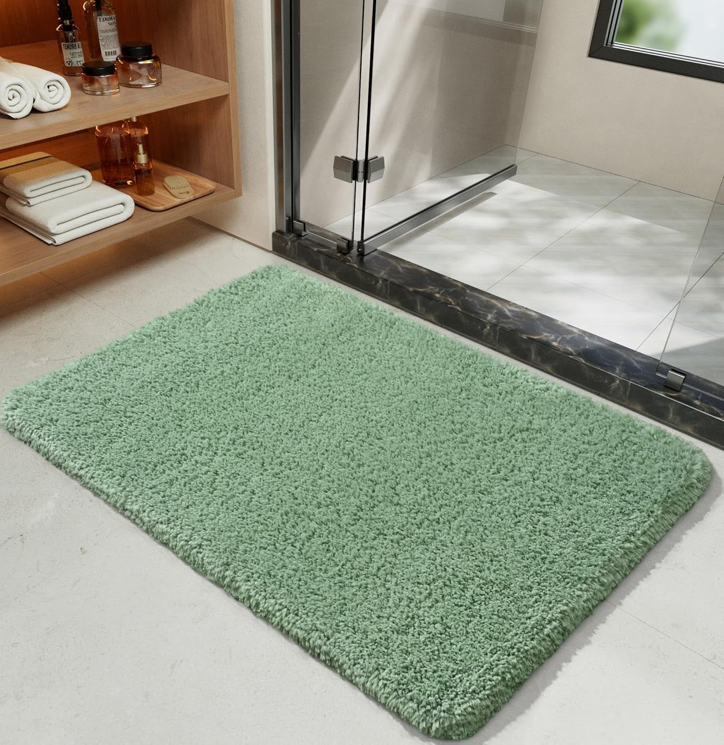 Lochas Green Polyester Bath Rug, 36" x 24", Machine Washable
