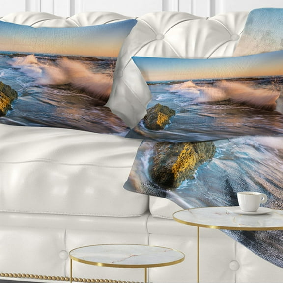 Designart 12" x 20" Multi-color Sea Shore Polyester Throw Pillow