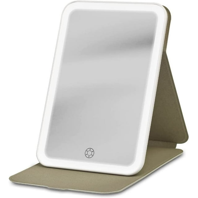 iHome Travel Mirror with Light and Adjustable Stand, Shatterproof Makeup Mirror with Rechargeable Battery White