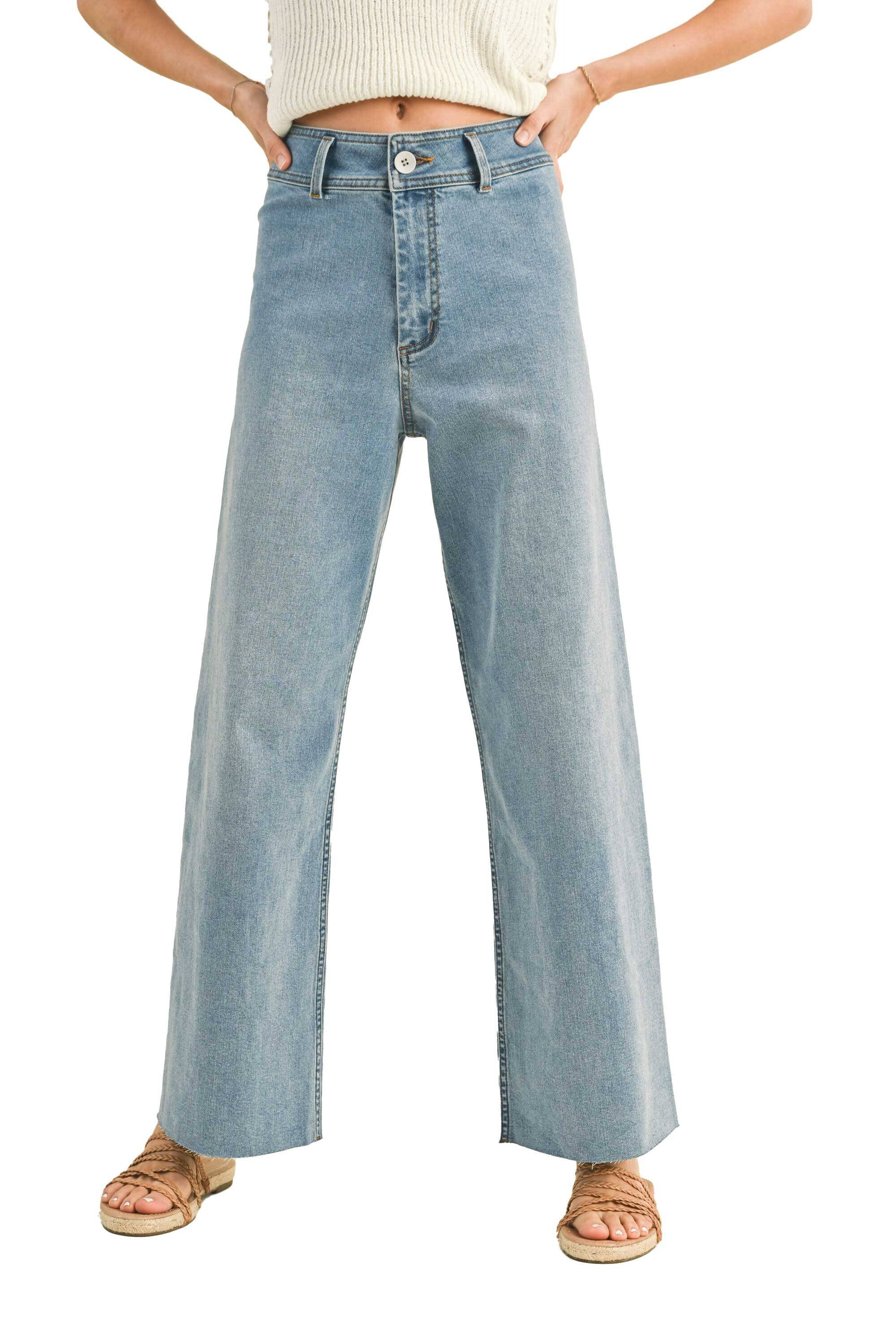 【U LAN】muse wide damage denim pants Miou Muse - Straight Wide Leg Denim Pants - MMP623 - Walmart.com