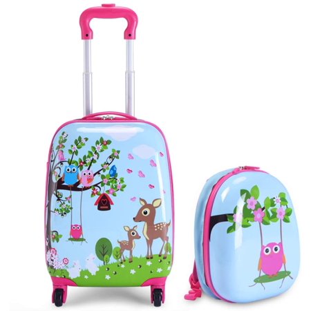 Kids Suitcases Carry On Luggage for Kids, 12" Toddler Backpack & 16" Travel Suitcase, Lightweight Rolling Trolley Luggage Set for Baby Girls Boys