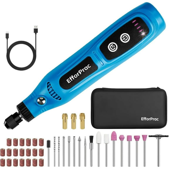 EfforPrac 3.7V Cordless Rotary Tool Kit with 43 Accessories for Pet Nails Grinding, Woodworking, DIY Crafts Engraving (Blue)