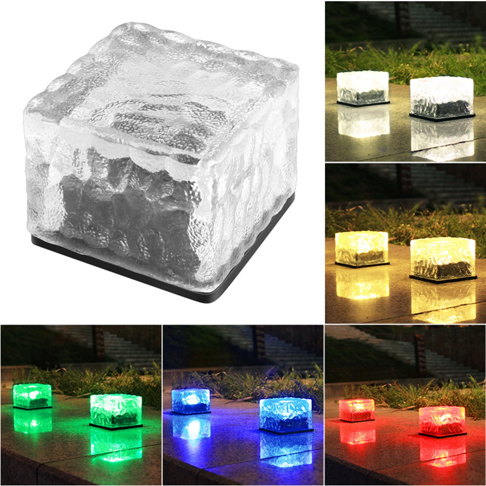 Solar Powered LED Glass Ice Cube Brick Block Frosted Garden Patio Pathway Light 