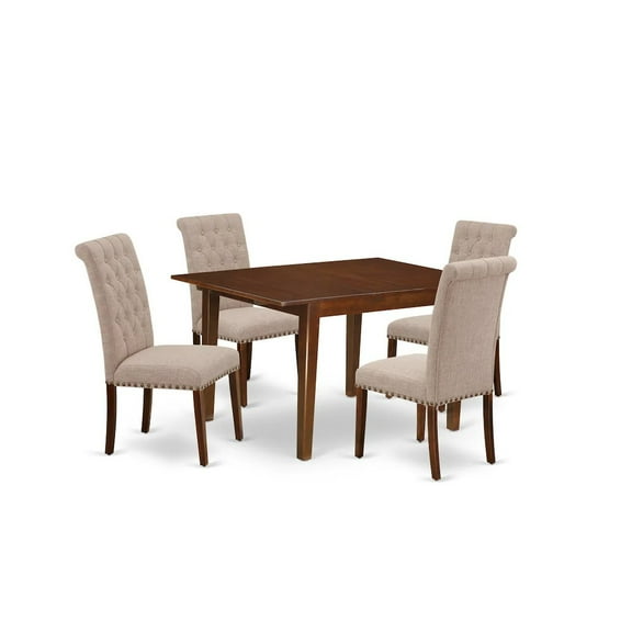 East West Furniture Milan 5-piece Wood Dining Set in Mahogany/Light Fawn