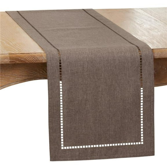 SARO  14 x 90 in. Oblong Charcoal Laser-Cut Hemstitch Table Runner