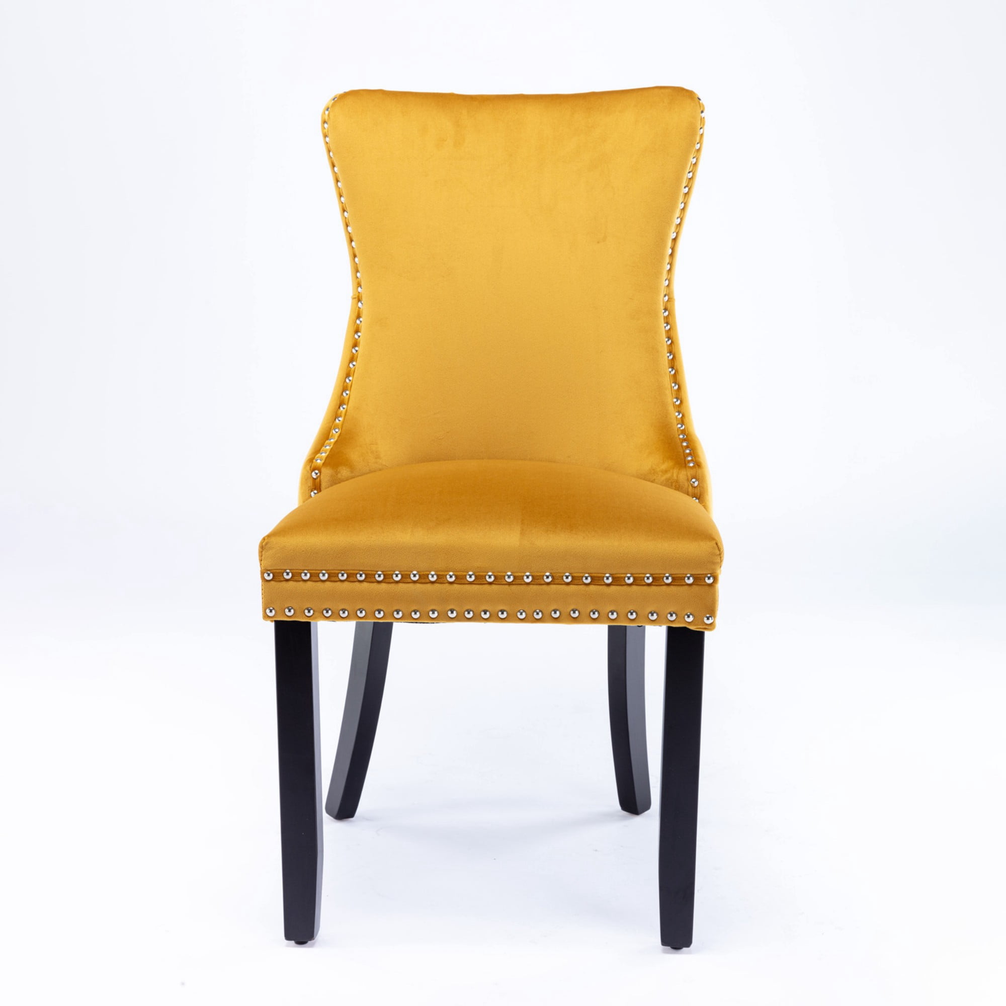 BSHTI 37" Velvet Upholstered Wingback Dining Chairs Set of 2 with Wood Frame, Foam Seat, Rivet Trim, Adjustable Feet for Dining Room (Gold)