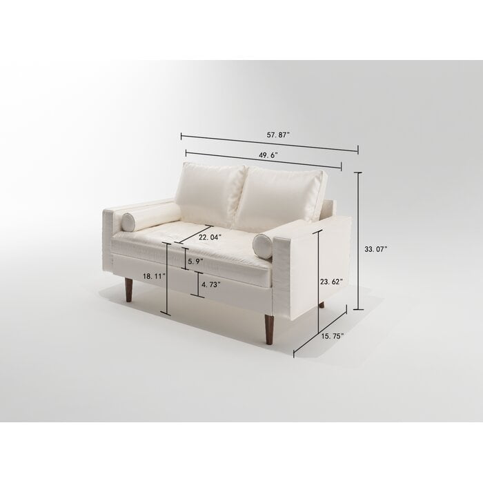 Uspridefurniture Angulo 57.8'' Faux Leather Square Arm Loveseat, White