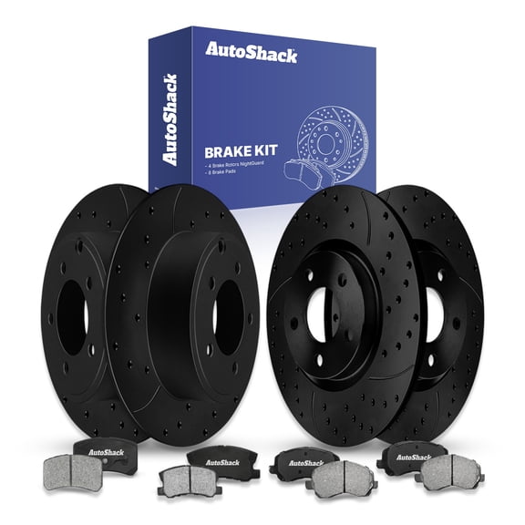 AutoShack Front & Rear Brake Rotors & Ceramic Pads for Chrysler & Jeep, 200 2013 Compass 2017 Patriot 2017, FWD 4WD AWD L4 2.0L 2.4L V6 3.6L - E-Coated Drilled & Slotted - Black Finish - NightGuard
