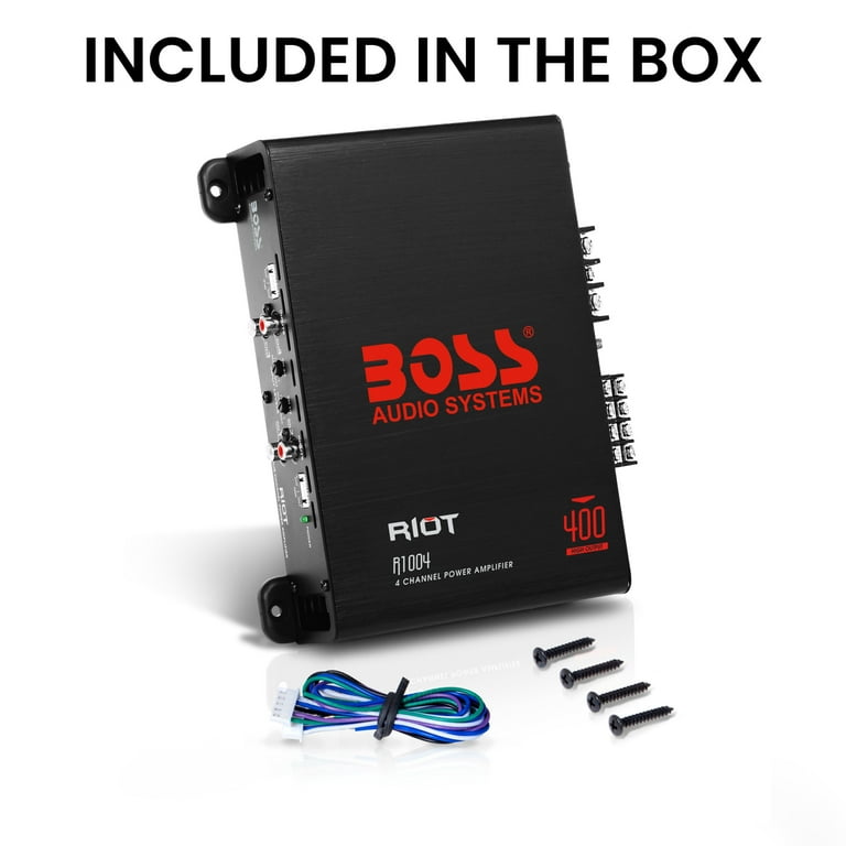 BOSS Audio Systems R1004 Riot Series 4 Channel Class A/B Car Amplifier - 400 High Output, 2-8 Ohm Stable, High/Low Level Inputs, Full Range, IC BOSS Audio Systems R1004 Riot Series 4 Channel Class A/B Car Amplifier - 400 High Output, 2-8 Ohm Stable, High/Low Level Inputs, Full Range, IC