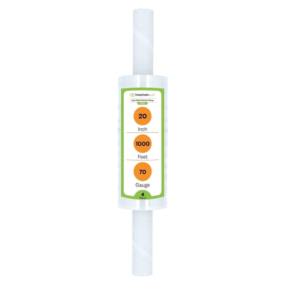 PSBM Clear Stretch Wrap with Extended Core Handles, 4 Rolls, 20" x 1000', 70Ga, Large Plastic Cling Film for Pallets Moving Storing