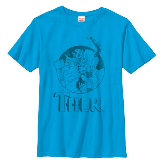 Boy's Marvel Thor Circle Logo  Graphic Tee Turquoise Medium