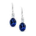 thumbnail image 2 of Gem Stone King 10K White Gold Blue Created Sapphire and White Created Sapphire Dangle Earrings for Women (3.30 Cttw, Gemstone Birthstone, Oval 8x6mm), 2 of 5