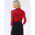 thumbnail image 4 of DARING DIVA Semi Sheer Elegant 3/4 Sleeves Blouse L Red, 4 of 6