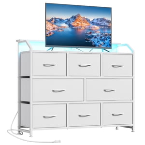 CONCETTA LED TV Stand Dresser, White, 8 Drawers