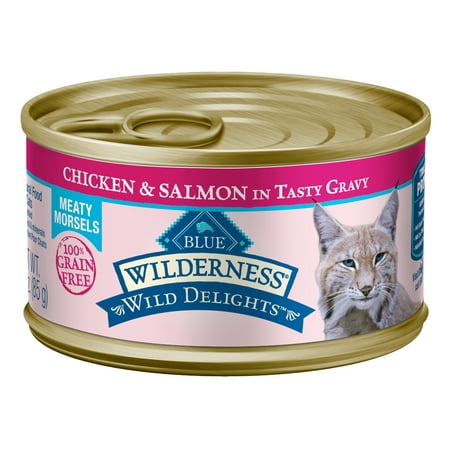 UPC: 0859610007110 | (24 Pack) Blue Buffalo Wilderness Chicken & Salmon Meaty Morsels Grain Free Wet Cat Food  3 oz. Cans  24 Pack