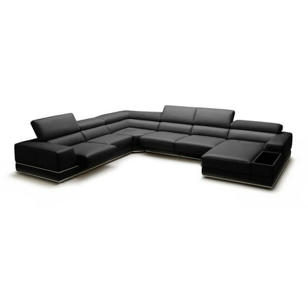 1PerfectChoice Slide Out Seats Adjustable Headrests Black Leather Sectional Sofa