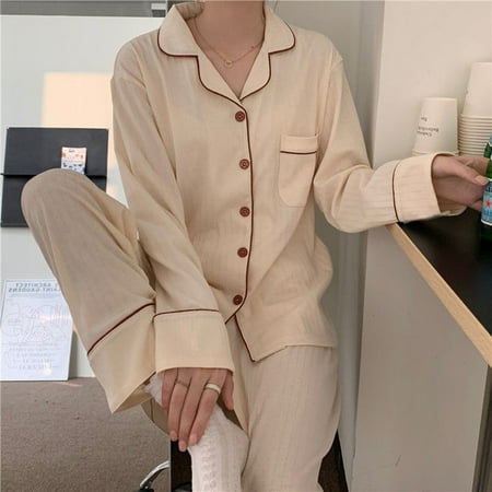 

CoCopeaunt Simple cardigan models sky blue pajamas for women spring and autumn casual comfortable home wear set loose pajamas for women