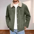 thumbnail image 3 of Wyobmus Mens Corduroy Jacket Fleece Lined Long Sleeve Trucker Cozy Sherpa Lapeled Winter Coat Fashion Warm Clothes Olive Green, 3 of 8