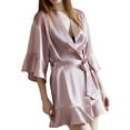 thumbnail image 6 of KelaJuan Women's Satin Robes 3/4 Sleeve Ruffle Hem Kimono Robe Silk Bridesmaid Robe Lingerie Sleepwear, 6 of 6