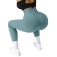 thumbnail image 6 of YIFUNIN Women's Solid Color Hip Lifting Yoga Pants, Ribbed Knit Fitness Leggings for Exercise Workout, High Waist Tummy Control,Green L, 6 of 7