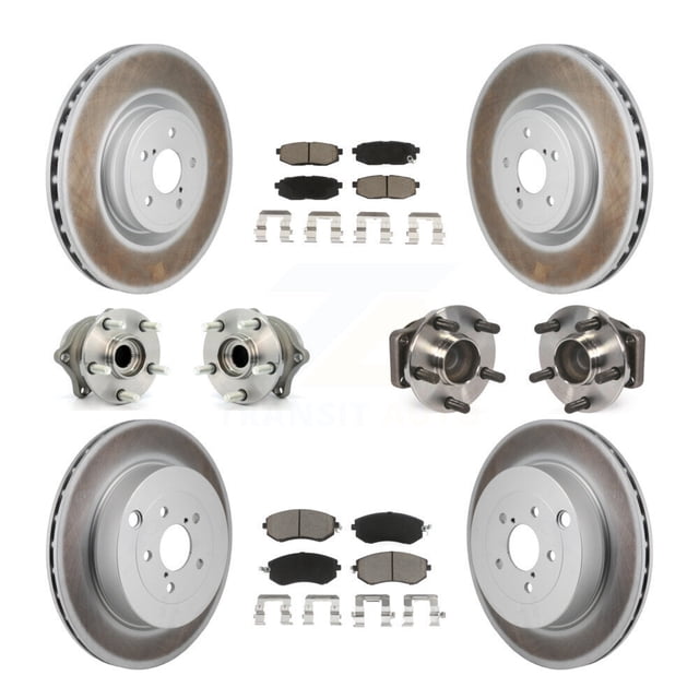 Transit Auto Front Rear Hub Bearings Assembly Coated Disc Brake Rotors and Ceramic Pads Kit (10Pc) for Car 2019 Toyota 86 Base GT with Brembo Brakes - Left Right Side (Driver Passenger) KBB-130391