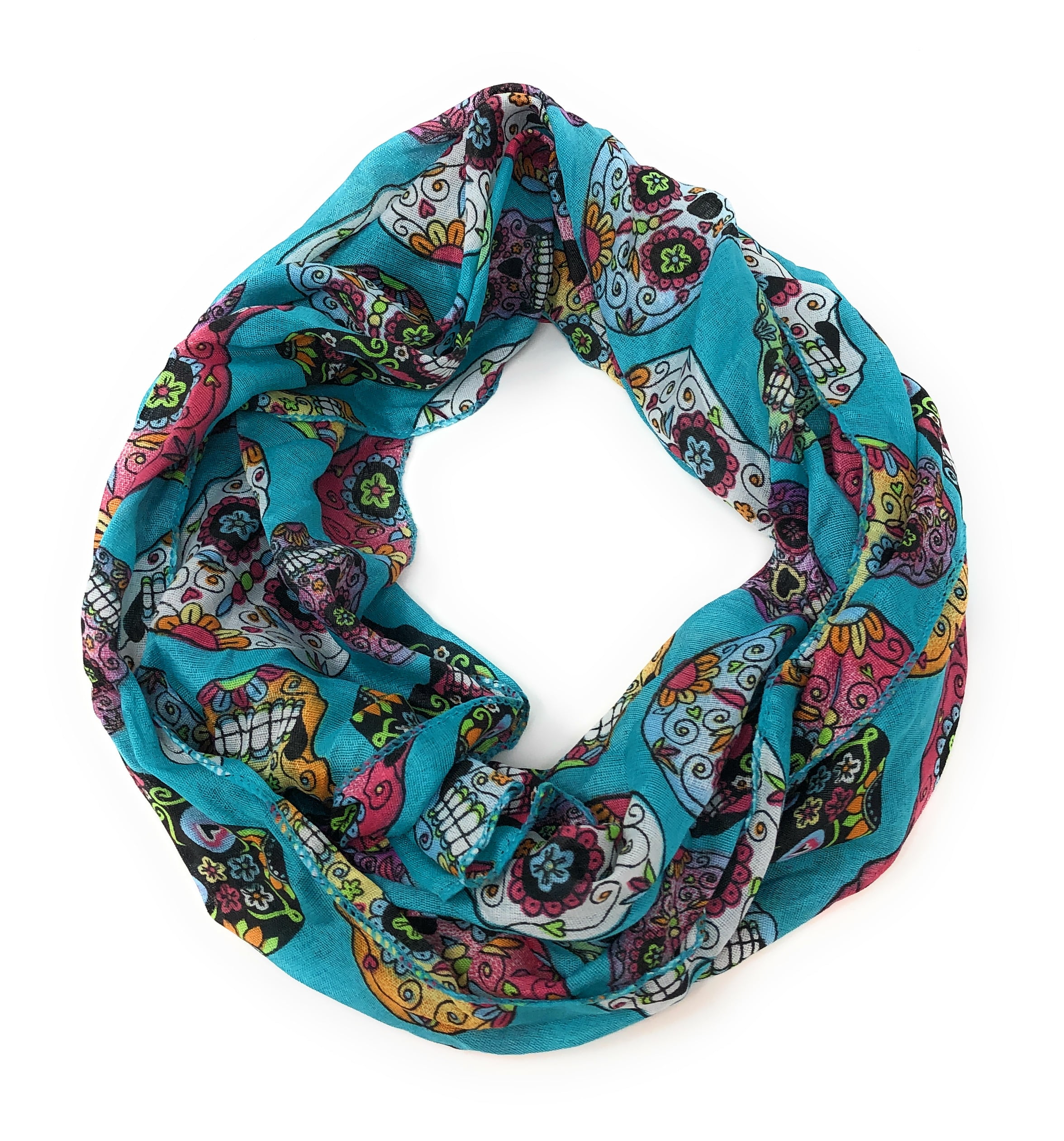 Halloween Decorative Novelty Scarf (Sugar Skull/Day of the Dead) Teal