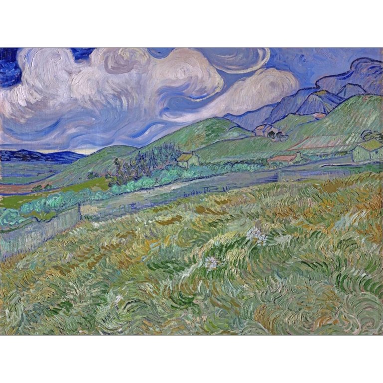 Art.com Wheatfield and Mountains, c.1889 Stretched Canvas Print