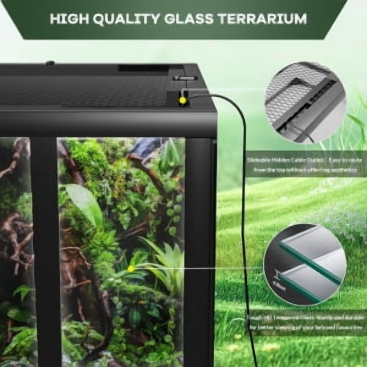TEQIN Reptile Tall Glass Terrarium, Anti-Escape Reptile Glass Terrarium, Dual-Climate Water-Tight Base Rainforest Reptile Terrarium for Easy Maintenance,Reptile Enclosure with Top Screen Ventilation