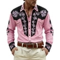 thumbnail image 3 of Mens Shirts Western Cowboys Printed Long Sleeve Button Lapel Top Casual Carnival Theme Classic Comfortable Shirt for Men Pink XXL, 3 of 4