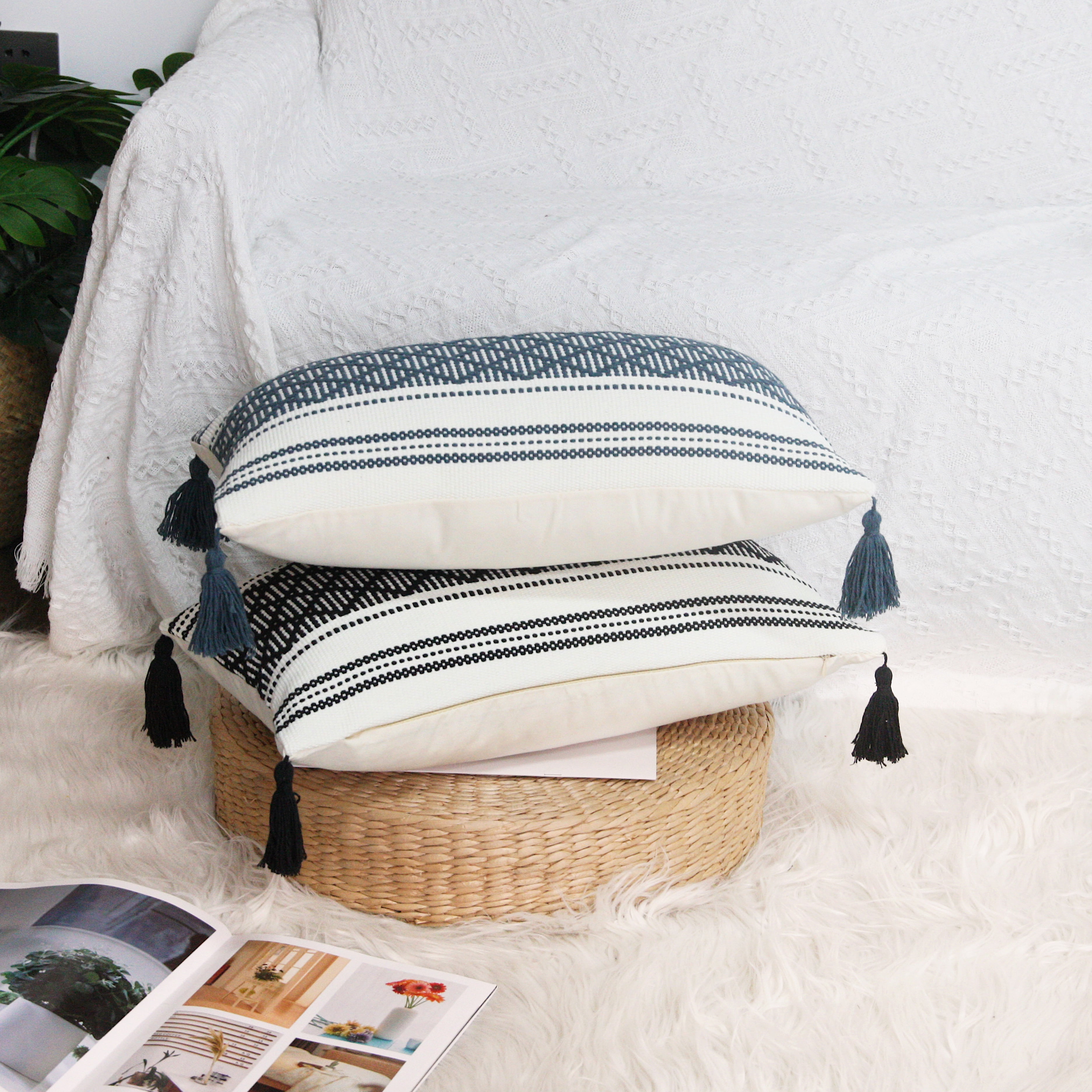 Extra Long Lumbar Pillow Cover (12 X 28 inches) | Hand-Woven Cactus Silk  Brown Pillow Linen Cover | Rustic Décor Bohemian Cushion Cover | Farmhouse
