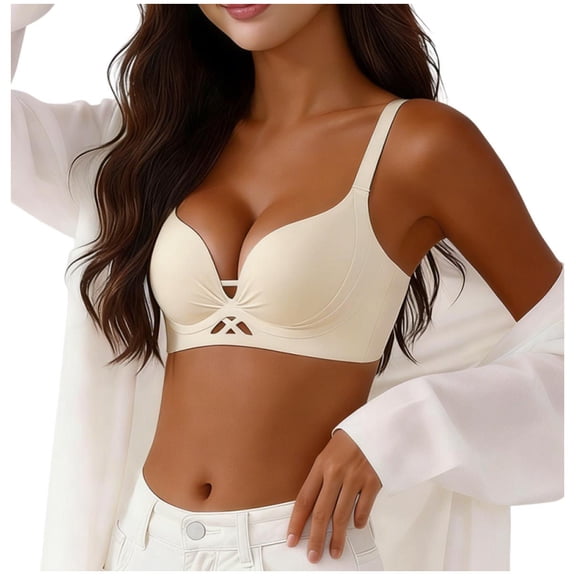 Bosfbaoi Women's Seamless Wireless Push Up Bra, Crisscross Cutout Adjustable Strap Invisible Bralette, Lightweight Comfort Everyday Wear for Women, Size S-XL