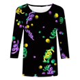 thumbnail image 4 of Outfmvch Chemises Mardi Gras pour Femmes, Manches 3/4 Hauts pour Femmes, Tenue Mardi Gras pour Femmes, Blouses pour Femmes, Hauts d'Entraînement pour Femmes, Tunique Graphique de Carnaval Manches 3/4 Col Rond Blouse Marine 4TG, 4 of 5