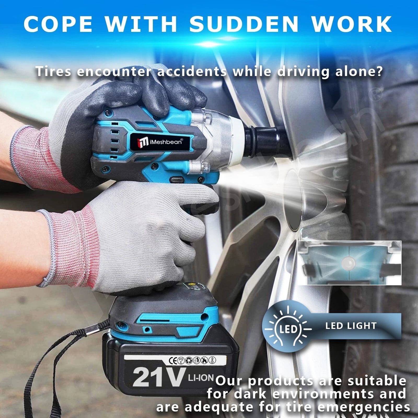 iMeshbean Cordless Impact Wrench 1/2" 550Nm High Torque Brushless Drill for Makita Battery