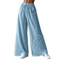 thumbnail image 2 of Kttectoa Womens Pants Drawstring Wide Leg Palazzo Pants Floral Lace Hem Boho Loose Casual Pants Vacation Solid, 2 of 5