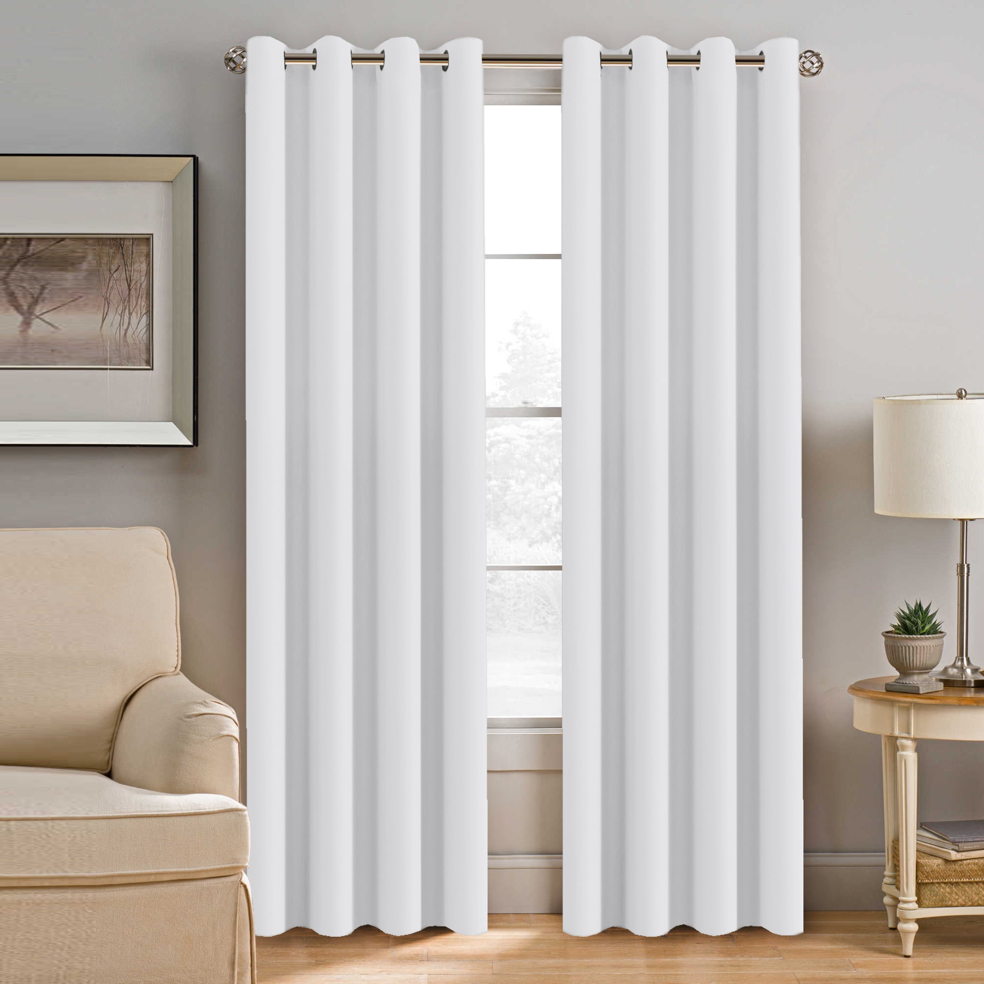PrimeBeau Pure White Curtain 96 inch Length Window Treatment Room