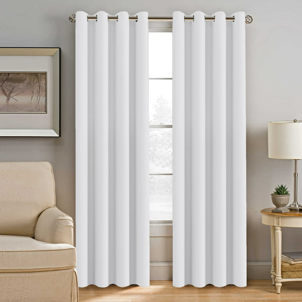 Pure White Curtain 96 inch Length Window Treatment Room Darkening Panel for Bedroom Living Room
