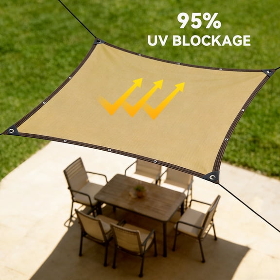 95% Sun Shade Net 9.84 x 9.84 ft, Heavy-Duty HDPE Net with Reinforced Corners, UV & Heat Resistant for Patio, Garden (Beige)