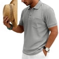 thumbnail image 6 of Waffle Texture Polo Shirts for Men Short Sleeve Button Placket Chest Pocket Casual Summer Golf Tee Lightweight Breathable Fit Light Gray L, 6 of 6