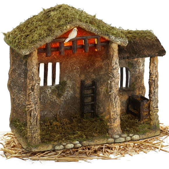 Figura de pesebre estable iluminada por la Natividad, Fovths, 37 cm, resina