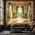 thumbnail image 5 of Grand Palace Ballroom with Teal Curtains and Arched Windows, Serene Vintage for Art Lovers, Palace Wall Decor, Housewarming Gift, Tapestry Wall Hanging for Bedroom and Living Room, 5 of 6