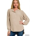 thumbnail image 2 of Zenana Women's Casual Brushed Melange Hacci Relaxed Fit 7-Button Henley Placket Light Sweater, 2 of 5