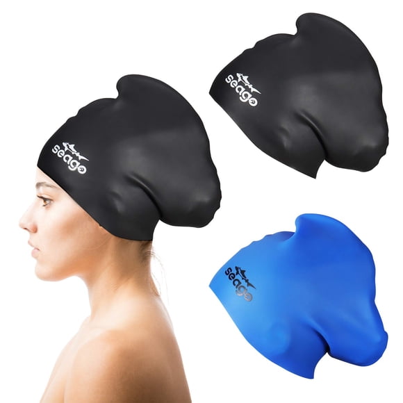 Gorro de natación Seago para cabello largo, 2 unidades, de silicona para mujer