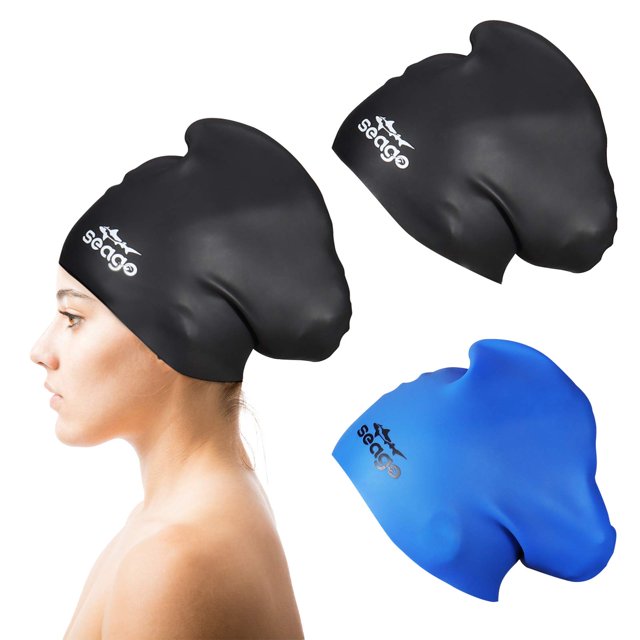 Gorro de natación Seago para cabello largo, 2 unidades, de silicona para mujer