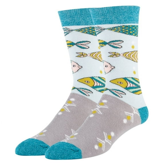 Sock It Up Men's Colorful Patterned Dress Socks, Premium Cotton Casual Fashion Crew Socks, School of Fish