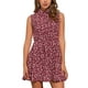 thumbnail image 1 of Vestido sin mangas de longitud a la rodilla con media abertura y cinturón para mujer, estampado floral, color rojo, primavera, 1 of 6