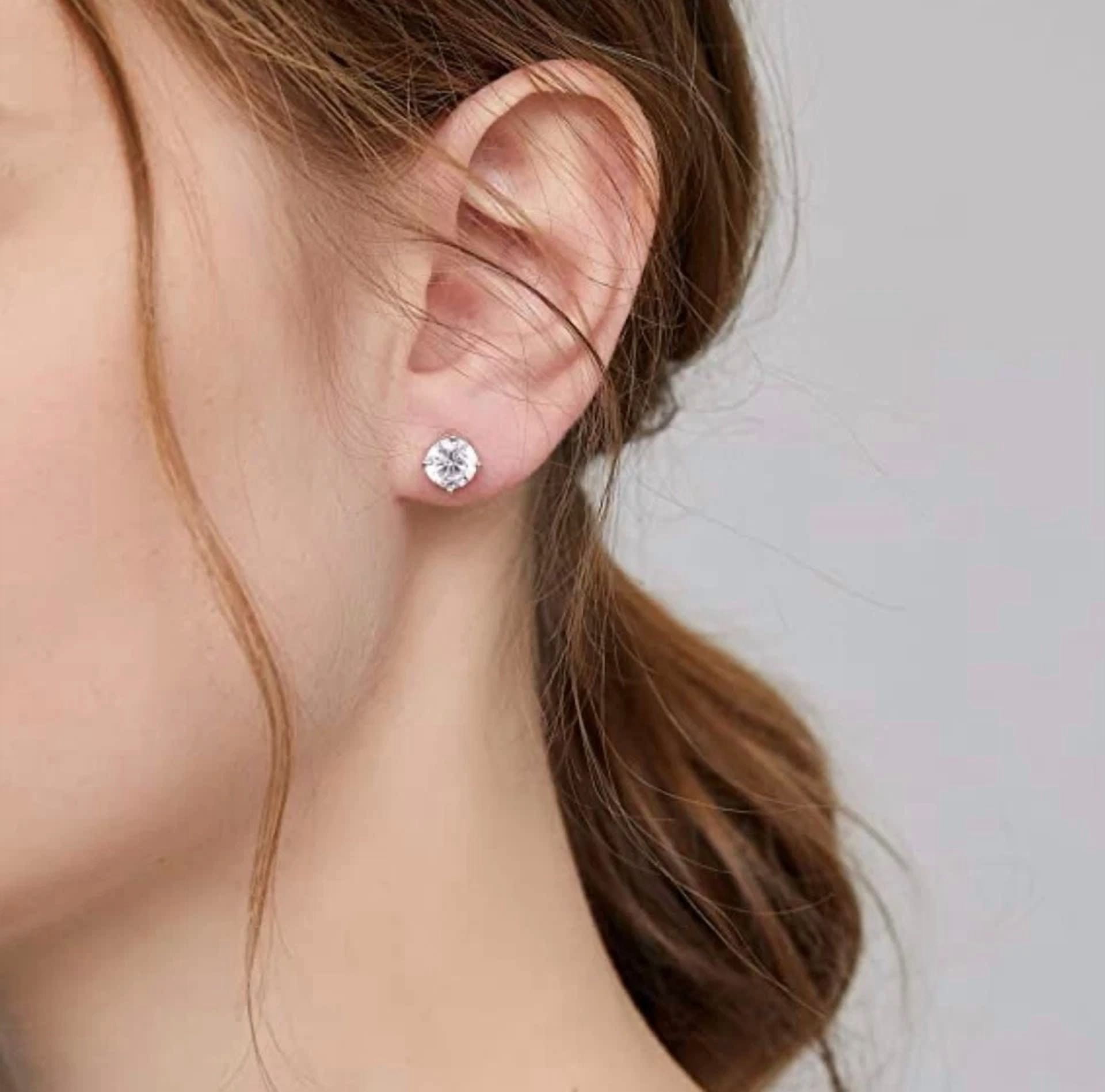 Solid 925 Sterling Silver Screw Back Studs Earrings 5MM Cubic Zirconia