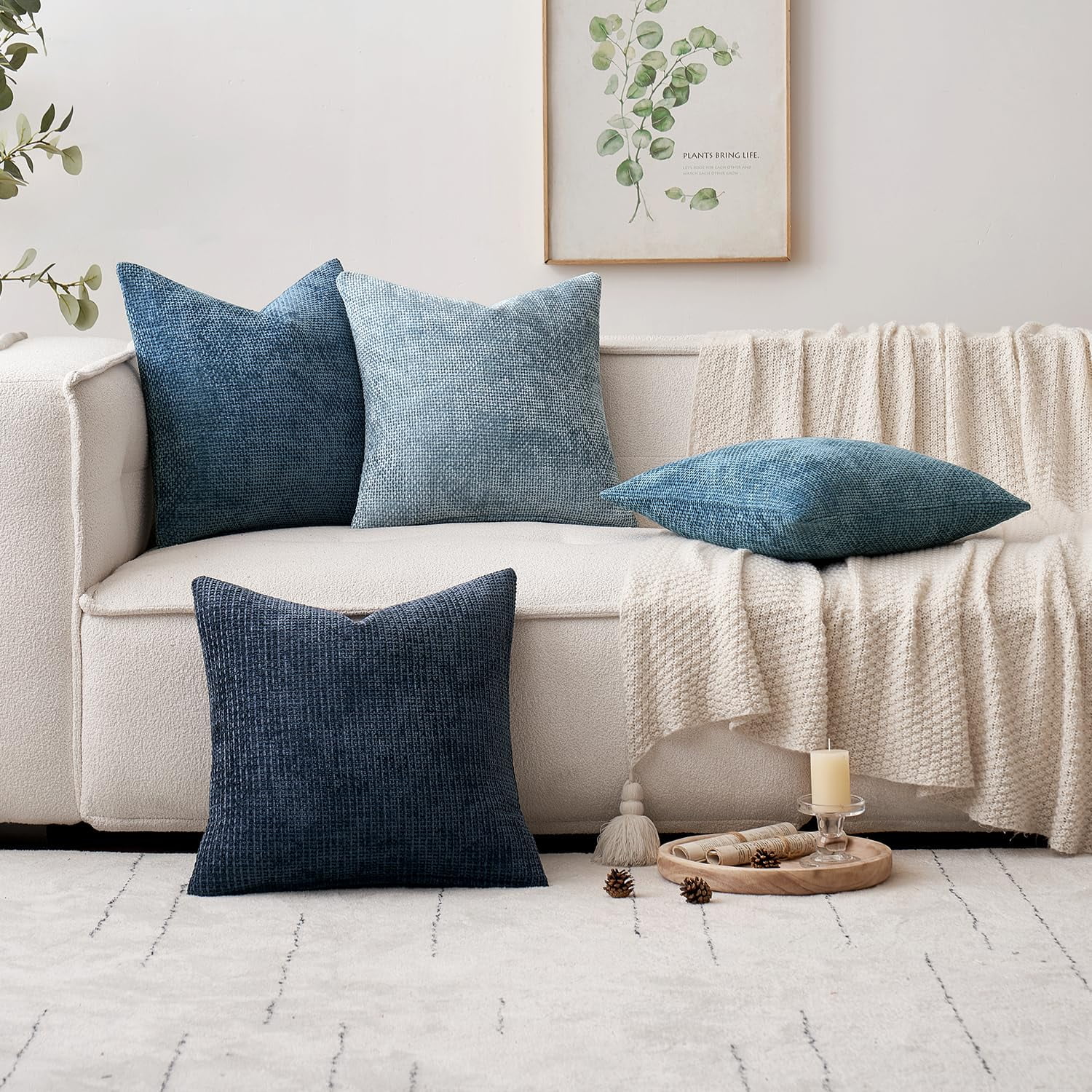 Lomyolo Set of 4 Chenille Pillow Covers - 20x20 Inch Soft Farmhouse Decor for Couch, Sofa, Bedroom Spring Summer Farmhouse Accent Boho Cushions Decor