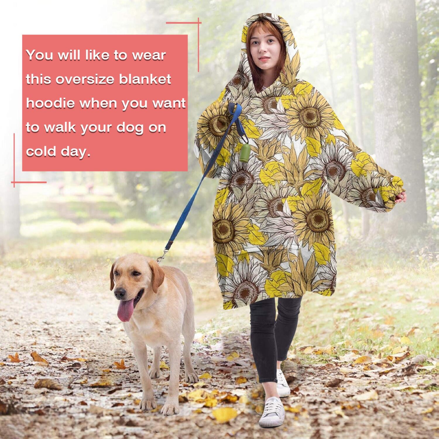 Yellow Brown Sunflower Pattern Wearable Oversized Blanket,Wearable Blanket Hoodie for Adults,Cozy Hooded Blankets with Super Pockets,Super Warm Fuzzy Pullover for Women & Men